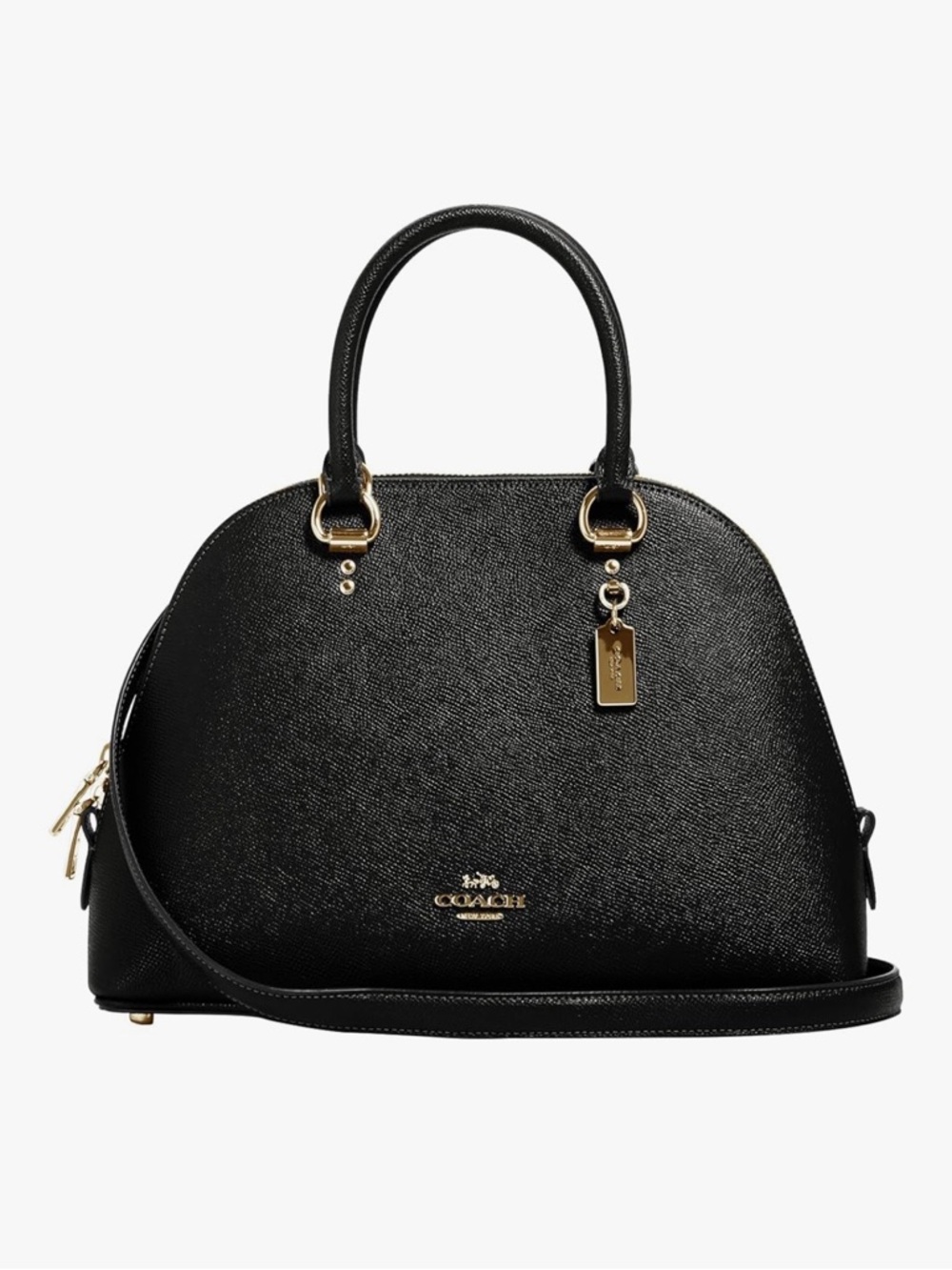 Coach Katy Satchel Black Crossgrain Leather Gold Zip Top Handle Bag NWOT